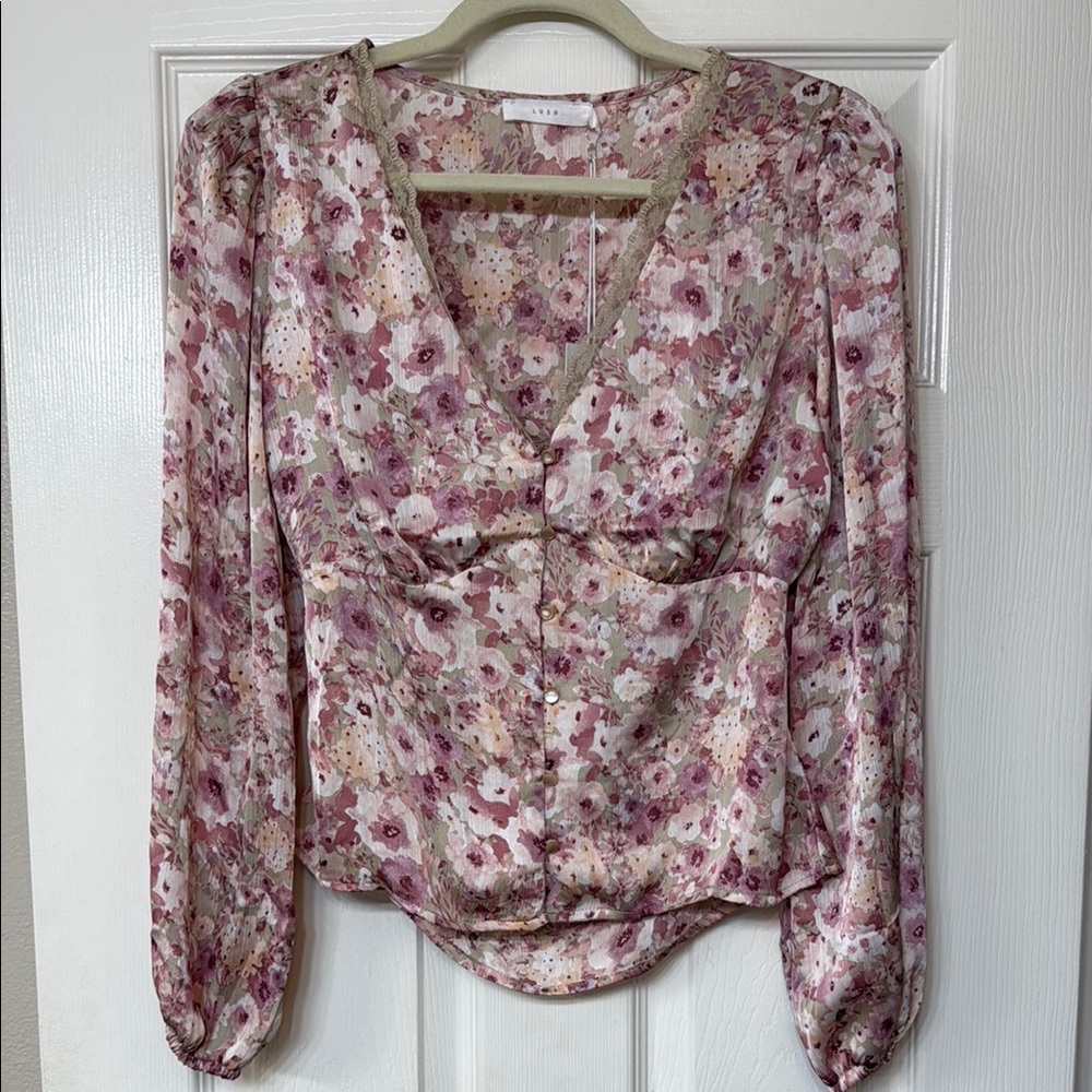 Lush Floral Blouse - Pink and Cream